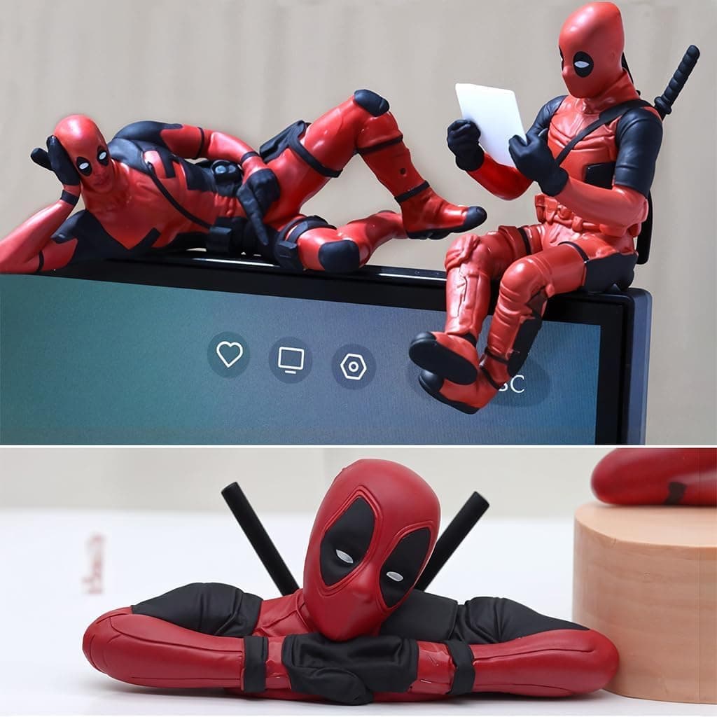 QAWACHH High Qualilty PVC Finish Deadpool Action Figure Set–3 Movable Joint Models for Car Decor, Home & Desk (RED)
