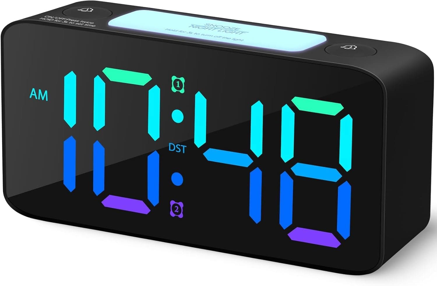 CBK Digital Alarm Clock Table Clock 7 Inches 15 RGB Color Display| 7 Color Night Light 4 Level Dimmer | USB Ports| Super Loud Alarm for Heavy Sleepers (RGB Colour)